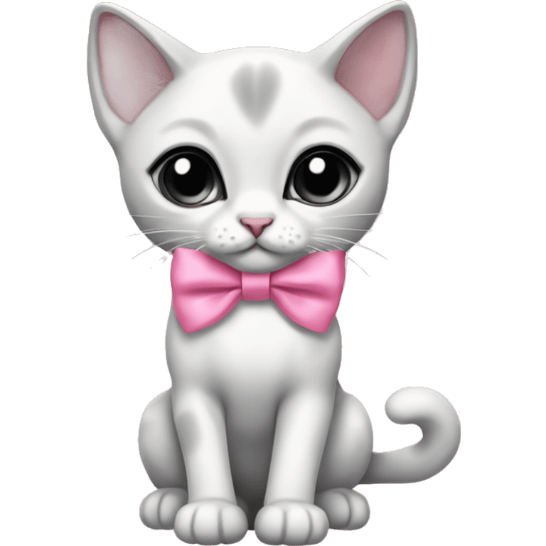 kawaii white and gray siamese kitten with pink bow full body emoji