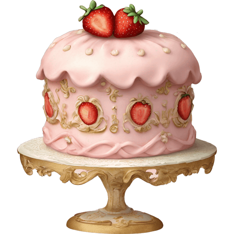 vintage rococo highly detailed pale pink cake with strawberries emoji