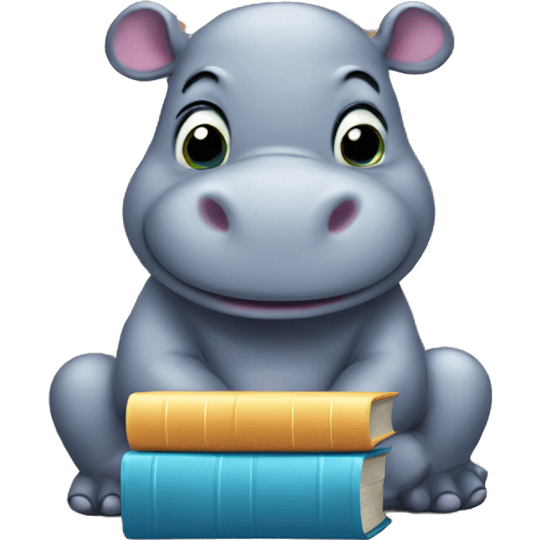 cute hippo with books emoji