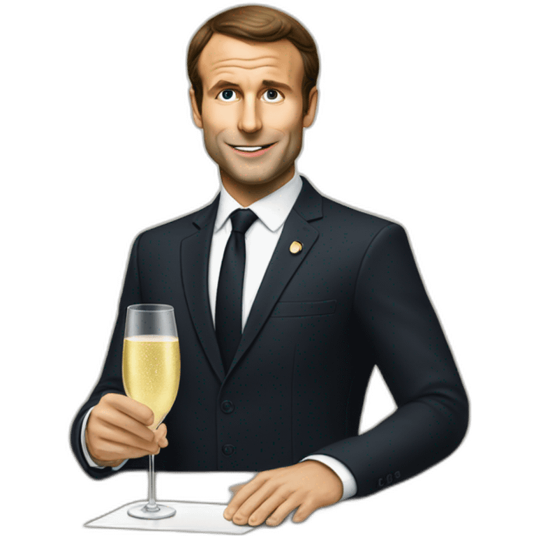 Macron with a glass of champagne emoji