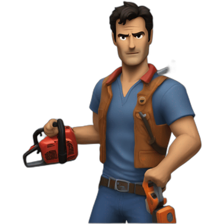 Ash Williams with a chainsaw hand emoji