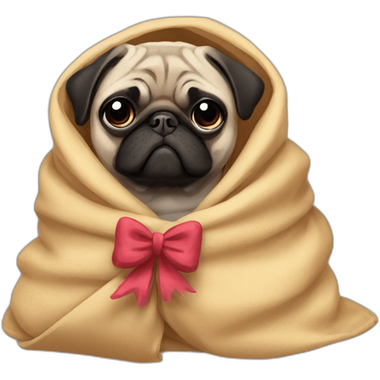 Pug with bow in a blanket emoji