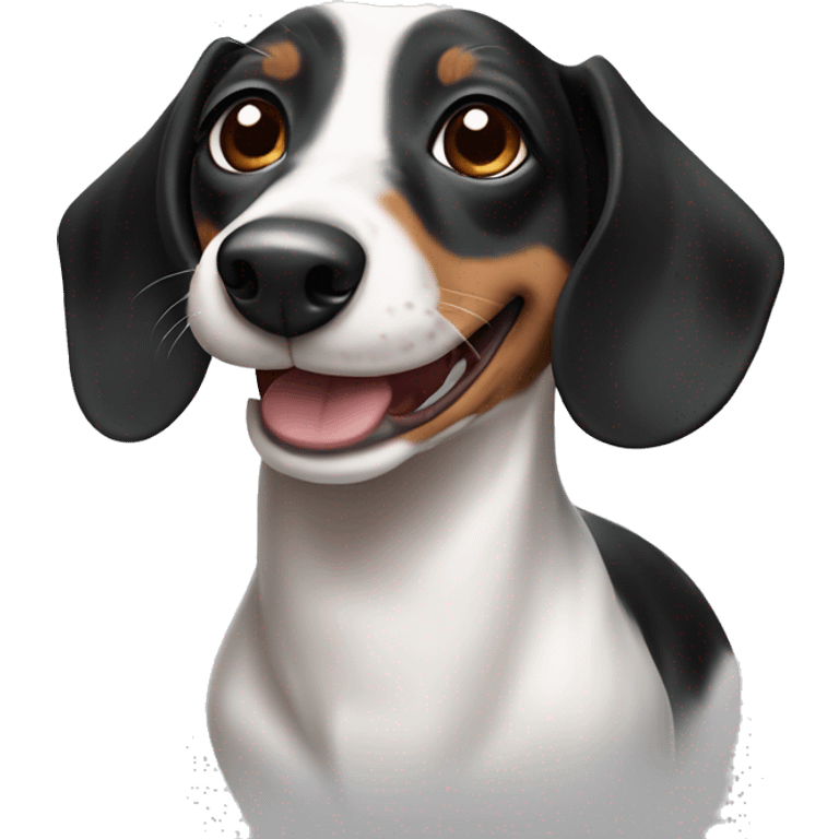 Black tan white piebald dachshund smiling  emoji