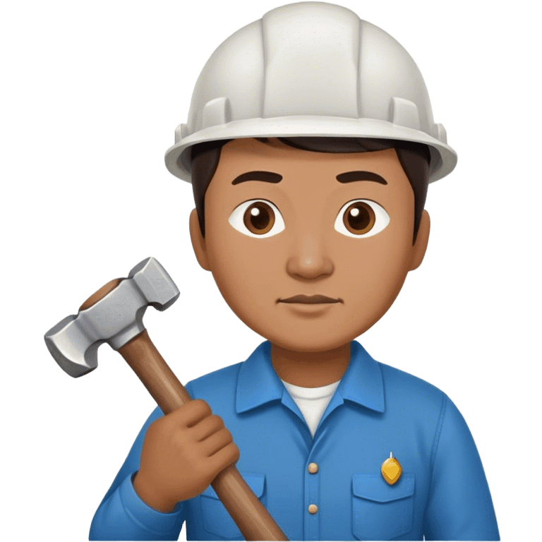 photorealistic kazakh worker middle age with 
hammer emoji