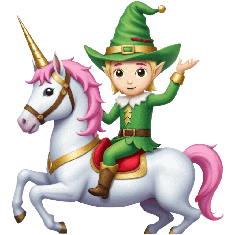 A Christmas elf with cowboy hat on top of a unicorn emoji