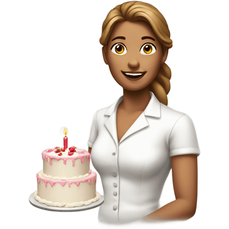 lady in white shirt with birthday cake  emoji