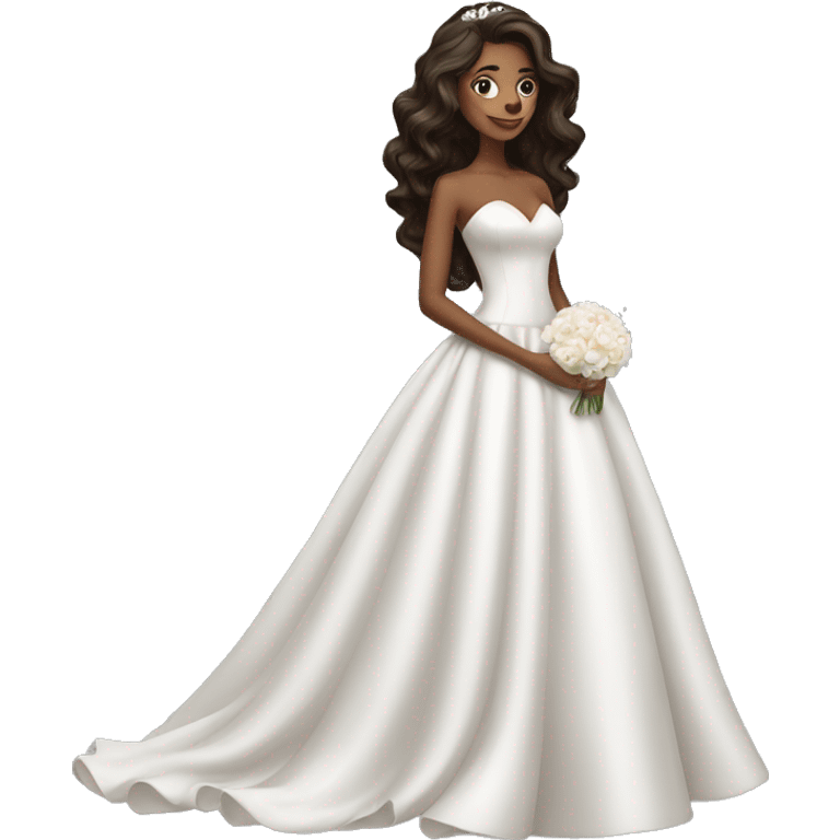 beautiful brunette girl with blowout hair in big beautiful wedding dress emoji