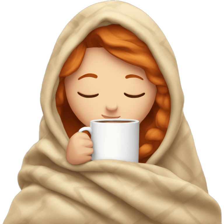 girl with Ginger hair inside a blanket sipping coffee eyes closed emoji