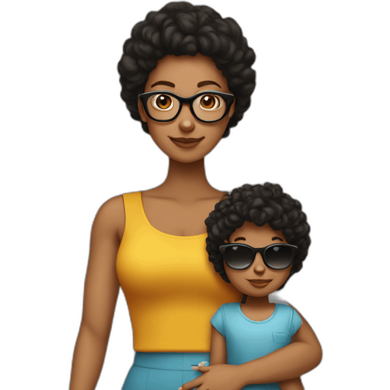 mujer-con-gafas-pelo-negro-largo-y-bebe emoji