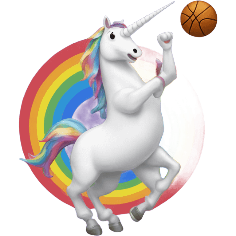 Unicorn farting rainbows playing basketball emoji