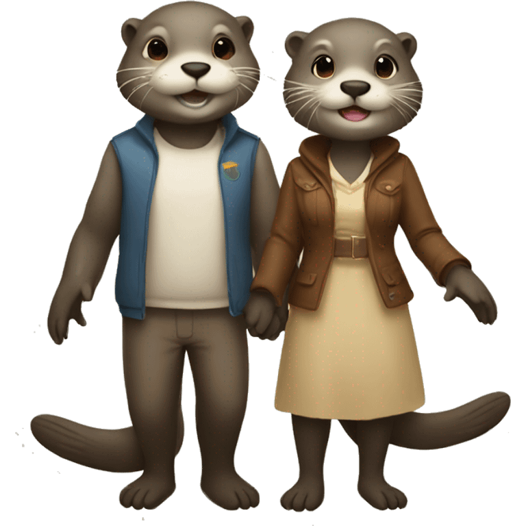 Male otter and girl otter hanging hands emoji