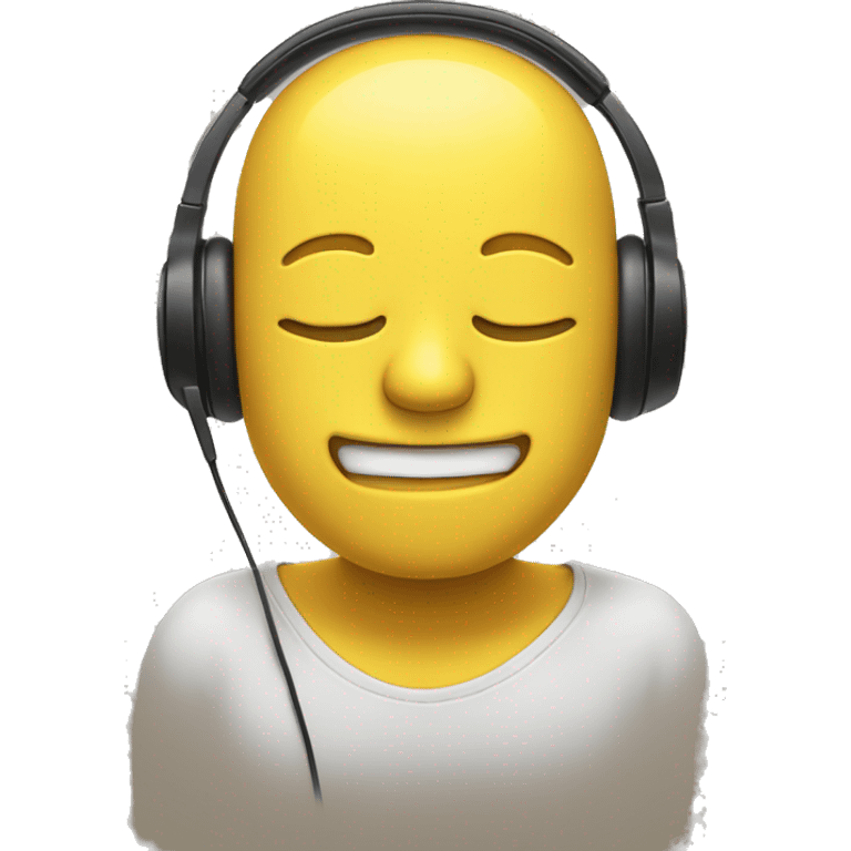 Cartoon yellow face with closed eyes and smiling face with headset on his ears emoji