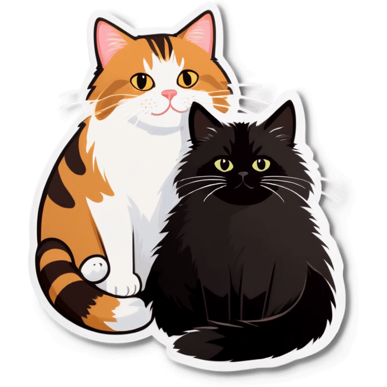 Tabby cat and black and white fluffy cat hanging out emoji