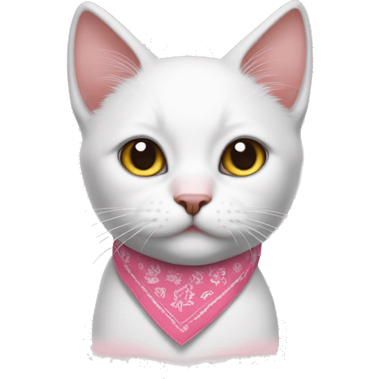 white cat pink bandana emoji