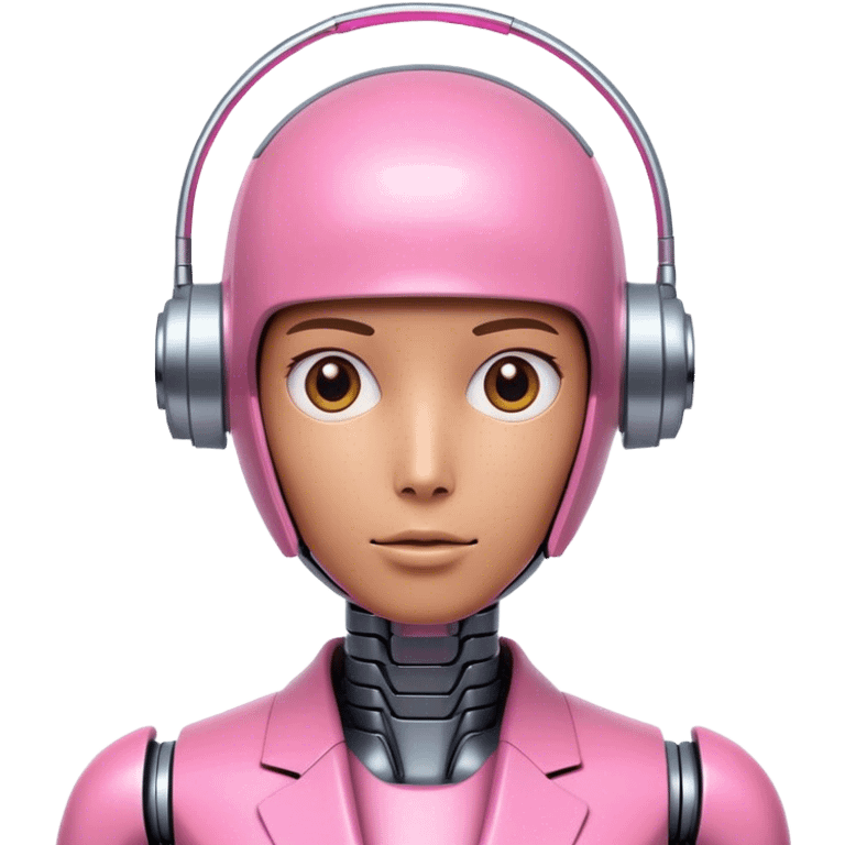 human looking robot in intensive pink color suit emoji