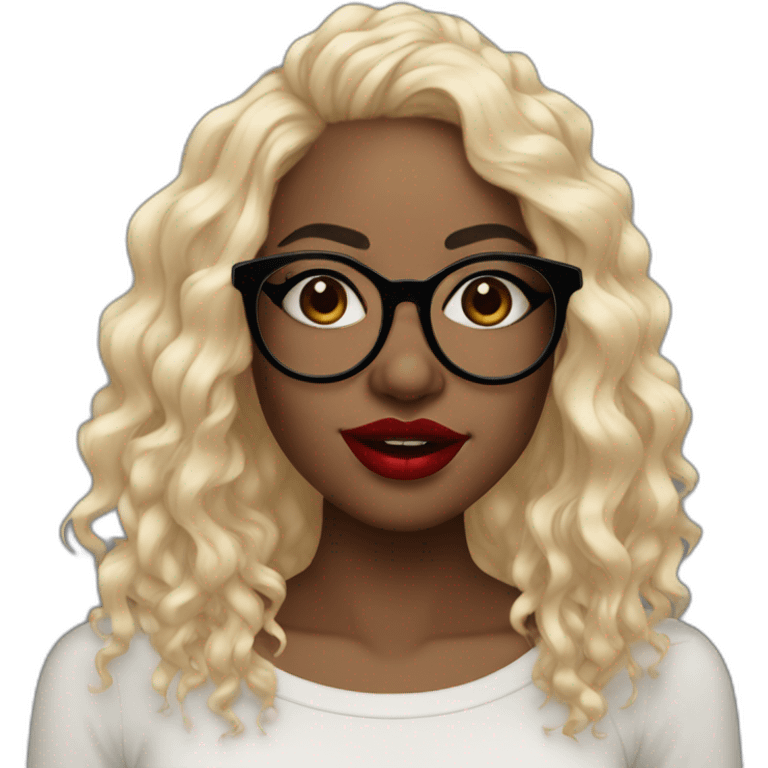 Black woman with round glasses red lipstick a nose ring and septum ring long curly black hair emoji