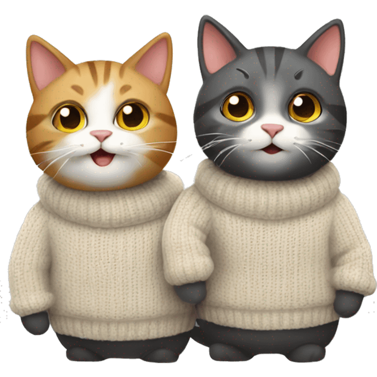 two happy cats wearing sweaters emoji