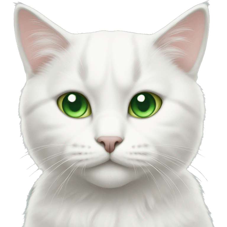 A white Scottish cat with green eyes emoji