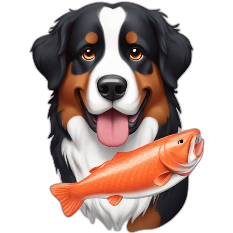 Bernese mountain dog eating salmon emoji