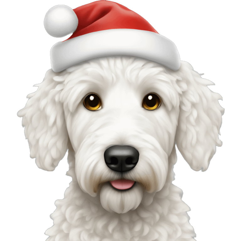 White golden doodle Santa hat emoji