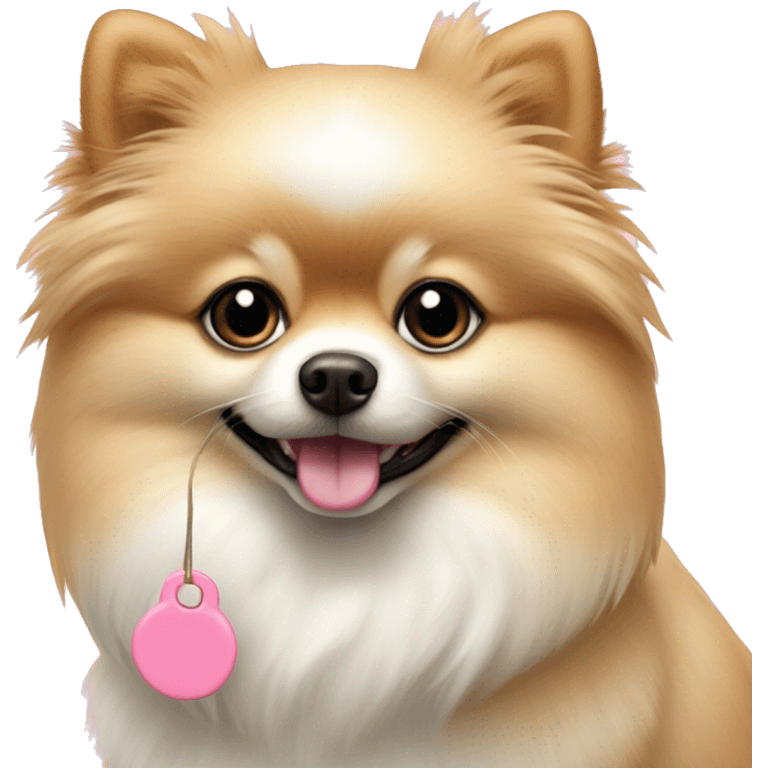 Pomerania crema small, with pink collar with tag emoji