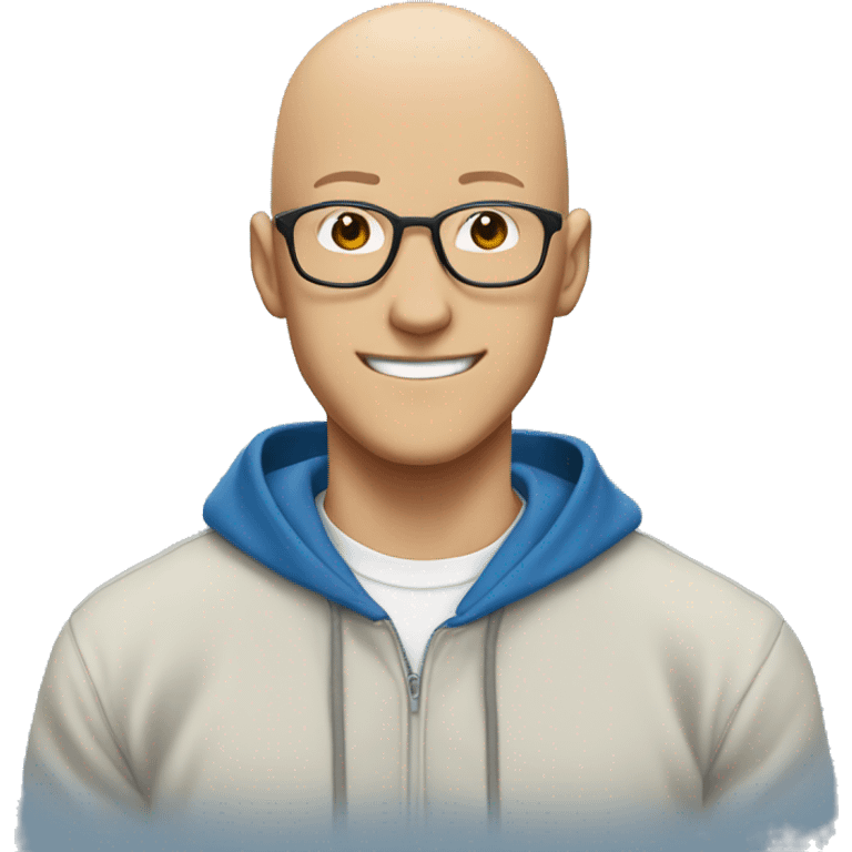 bald saitama in his 20s wearing glasses smiling in a blue hoodie emoji