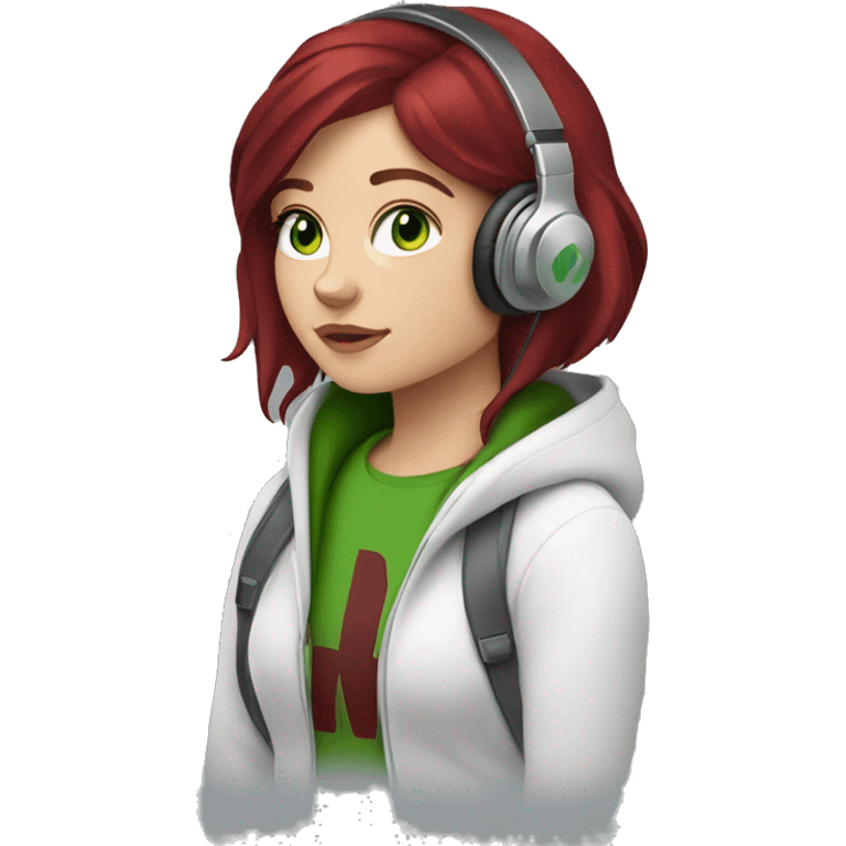 White Slavic girl with burgundy hair and green eyes listening music in Marshall headphones  emoji