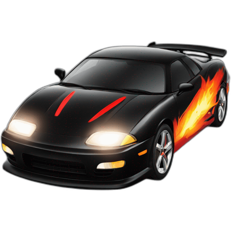 black sports car with red detailing with fire coming from twin exaust emoji