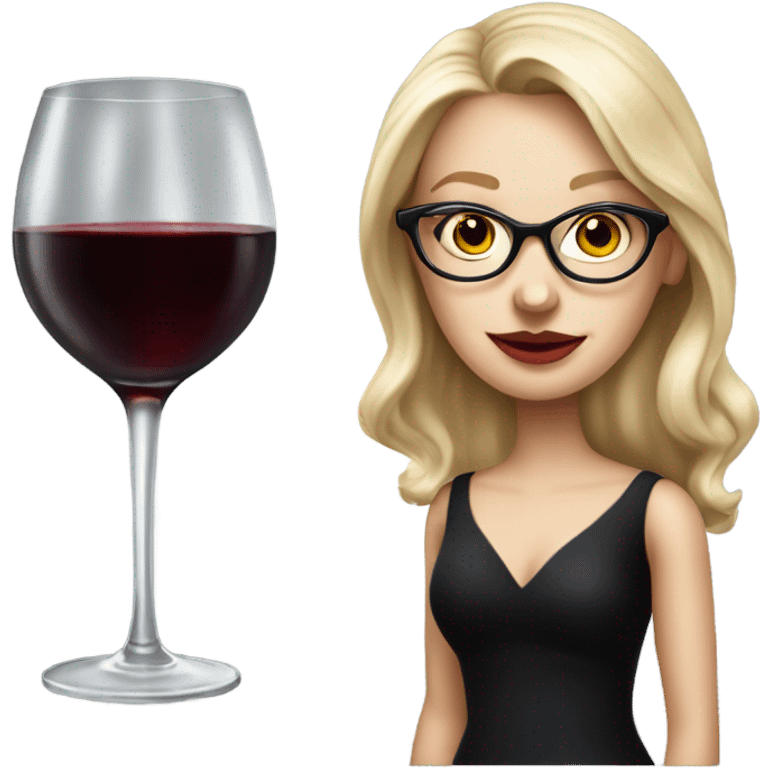 Blonde White girl in black Elegant dress wearing glasses with red wine, HYPER REALISTIC emoji