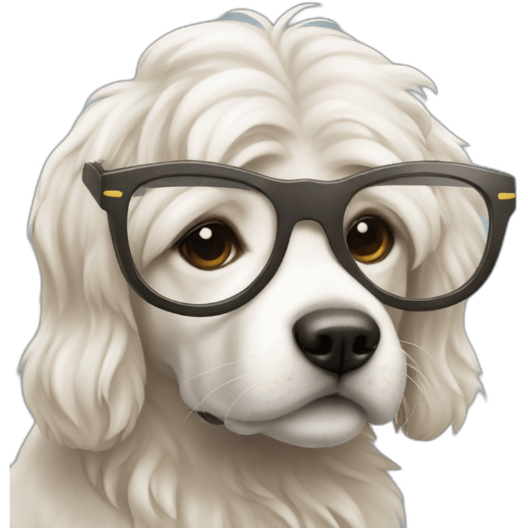 perro ondulado blanco con chica con lentes emoji