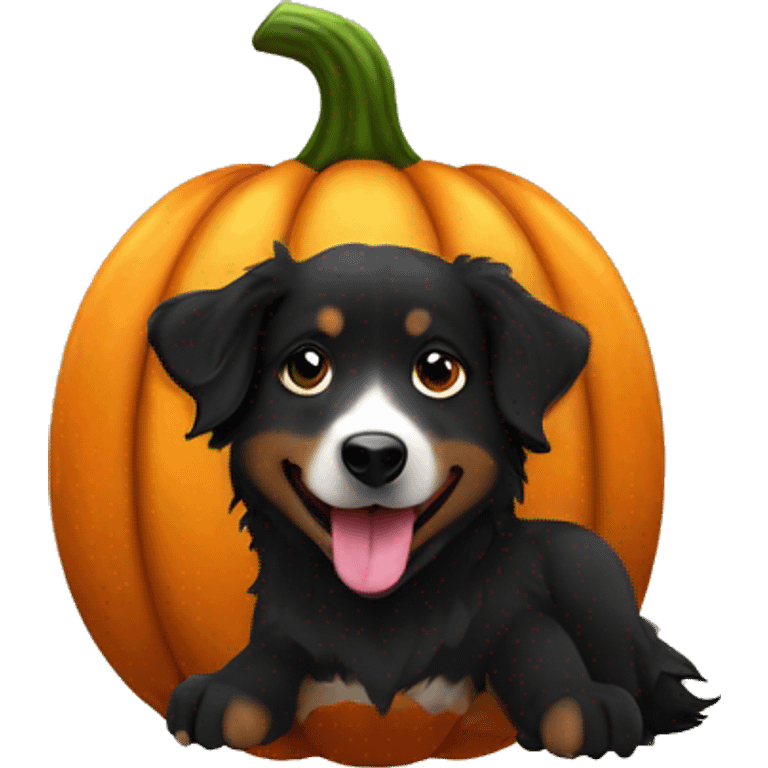 black australian shepherd dog in a pumpkin emoji