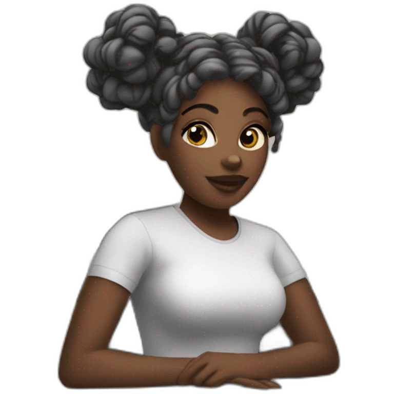 A black woman with space buns behind a computer screen, working in the field of technology emoji