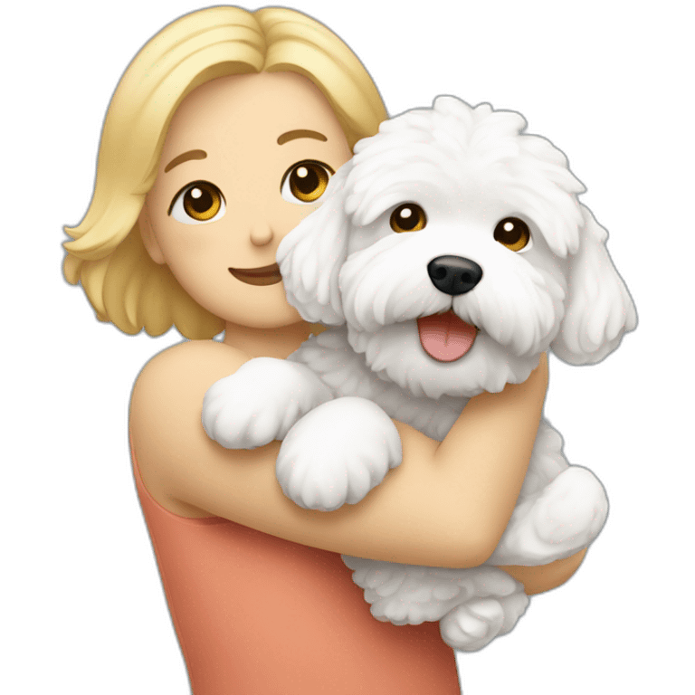 a woman and man hugging white maltipoo emoji