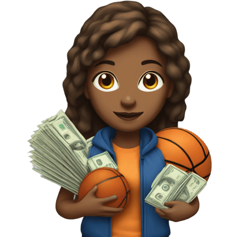 Girl brown hair light skin, basketball and money emoji