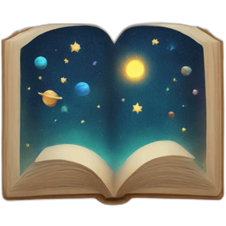 Open book about stars and planet emoji