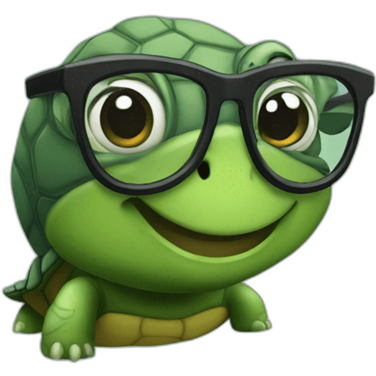 Turtle with glasses and curly black hair emoji