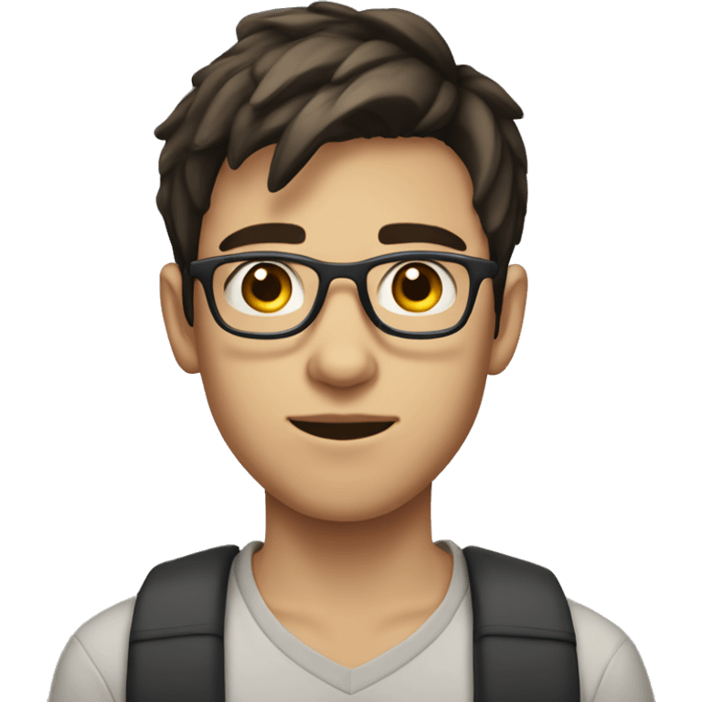 a 18 years old boy/man, programmer, with dark brown hair , semi white skin tone, with glasses and short hair and no beard emoji