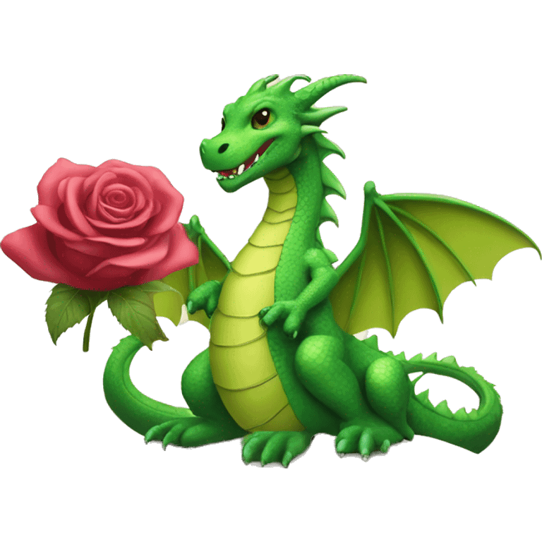 friendly green dragon draw with a rose and a book emoji