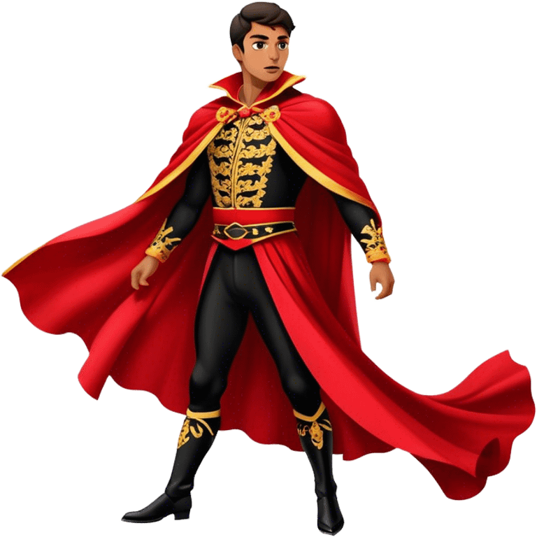 ​Cinematic Spanish Matador Holding a Red Cape, rendered with dynamic motion blur and vivid, high-contrast lighting, emoji