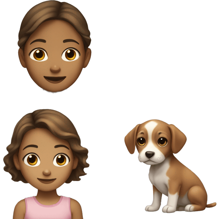 young girl with brown hair holding a light brown puppy with a white spot under chin emoji