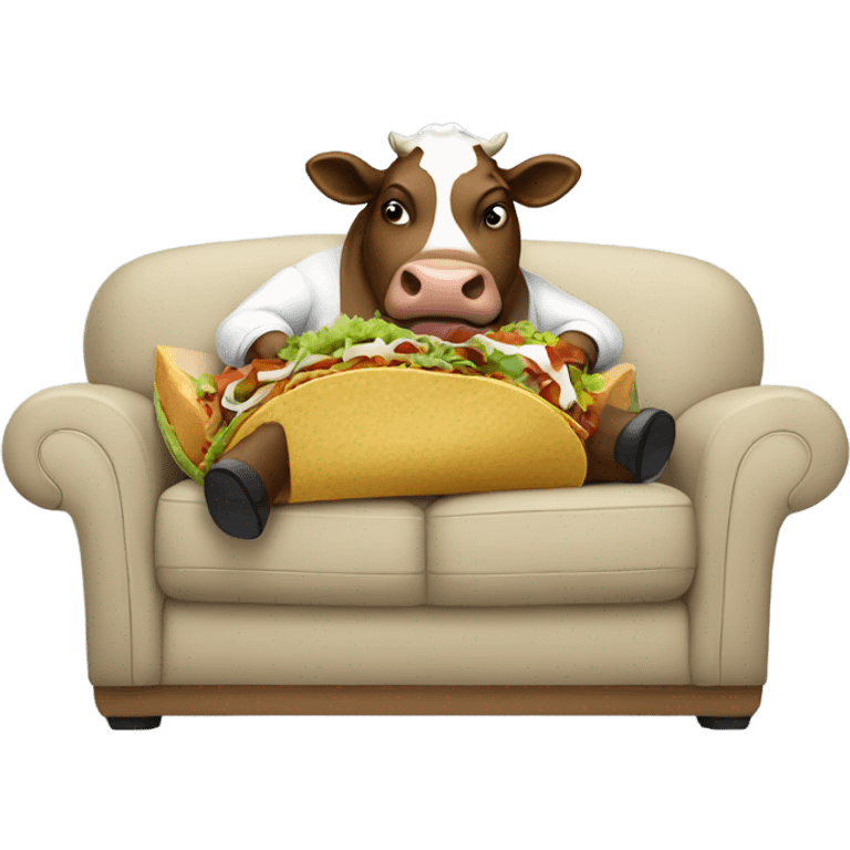 A fat cow eating tacos on a couch emoji