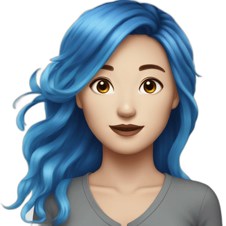 woman Chinese Red and blue hair hello emoji