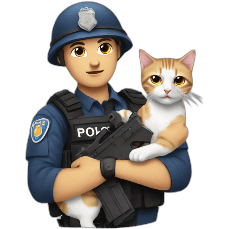 Anti-terrorism police with cats in their arms emoji