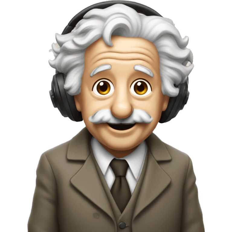 happy albert einstein holding headphones in one hand emoji