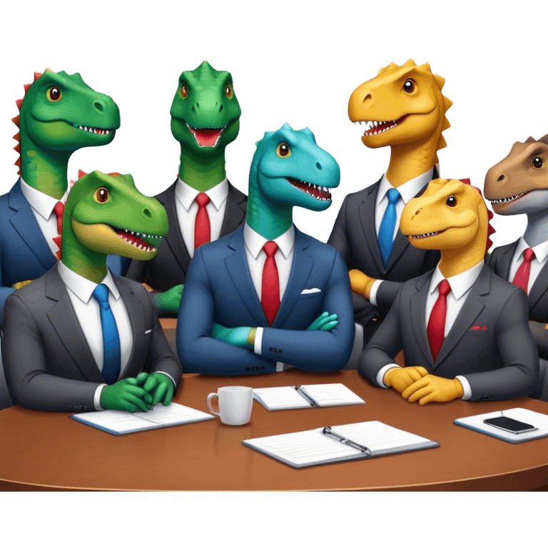 different office dinosaurs in suits sitting along the conference table emoji