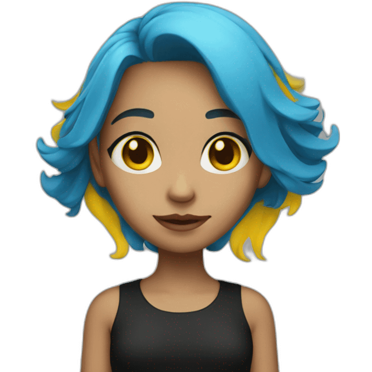 girl with blue hair and yellow eyes and black shirt emoji