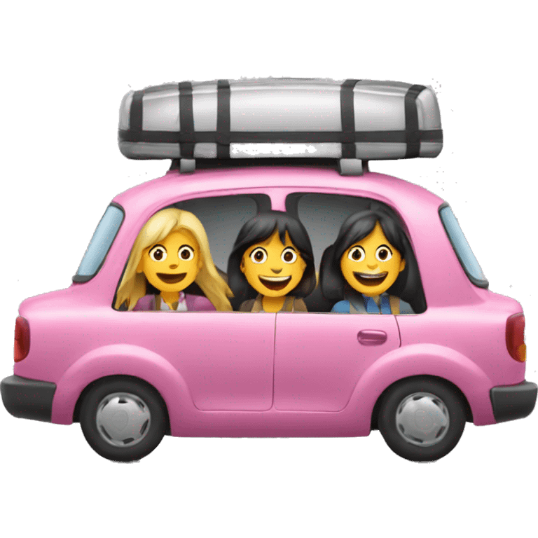 A car with 2 laughing girls out widows emoji