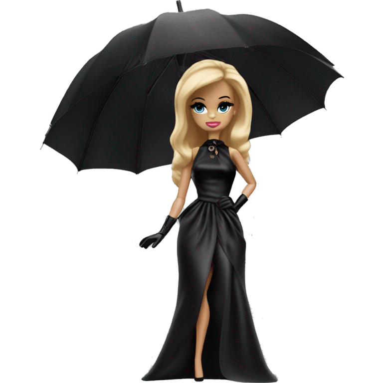 Stunning in the Spotlight Barbie, blonde teen Enid Sinclair ,drying tears, show full body,accessories  gloves, funeral veil,covering face holding umbrella  emoji