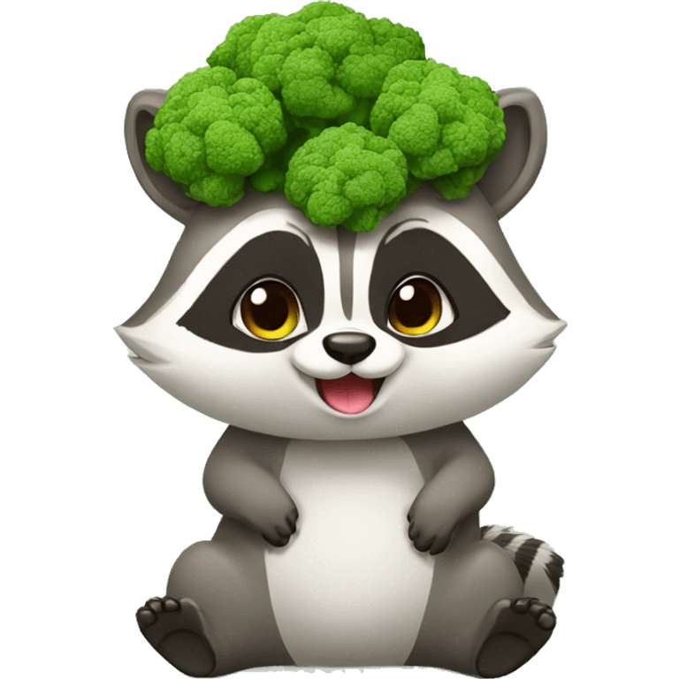 Cute Raccon eat broccoli emoji