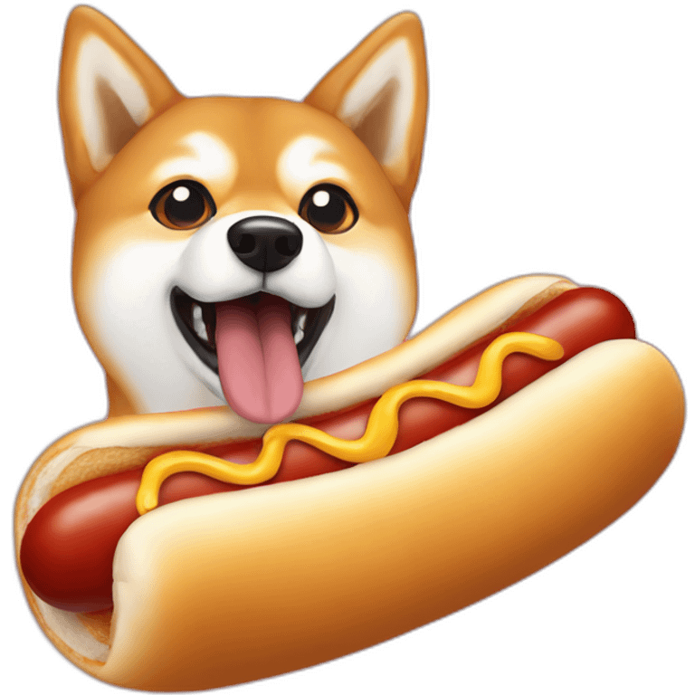 shiba dog eating a big hot dog emoji